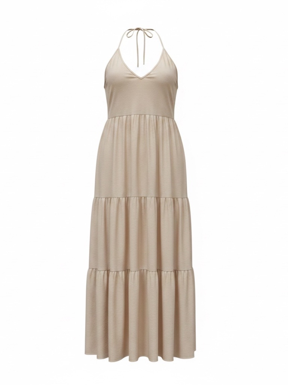 Spaghetti-Strap Cream Tiered Maxi Dress